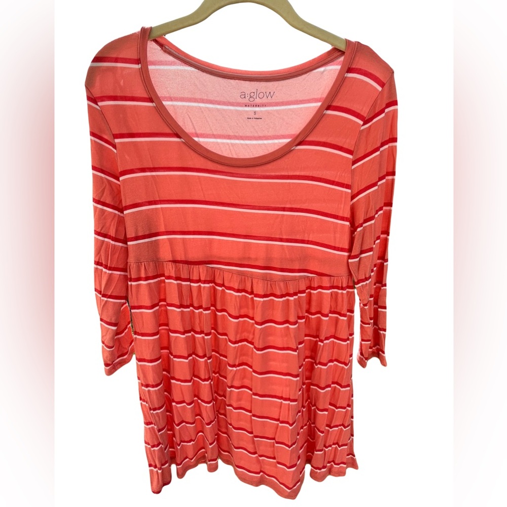 A:Glow Maternity size small blouse coral stripe 3/4 length sleeves